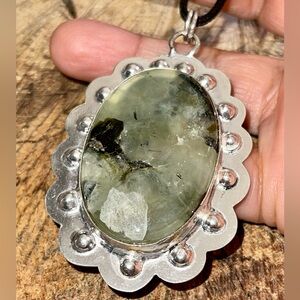 Large Moss Prehnite Pendant 2 7/8”